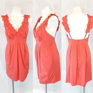 BCBGMAXAZRIA Sleeveless Pleated Tiered Dress Size 8 Open Back Summer Structured